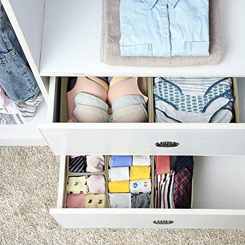 Image of House of Quirk Non-Woven Foldable Cloth Storage Box Closet Dresser Drawer Organizer Cube Basket Bins Containers Divider with Drawers for Underwear, Bras, Socks, Ties, Scarves, Set of 6 (Maroon Motif)