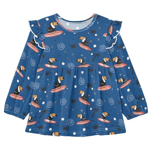 Toucan Surfing Girls Shirts Cotton Long Sleeve Ruffle Toddler Tee Tops