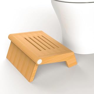 Heuffe Toilet Stool, Foldable Poop Stool Squat Adult for Bathroom, Wood Pooping Stool Folding, Squatting Bathroom Potty Stool with Anti-Slip Strip（Bamboo）
