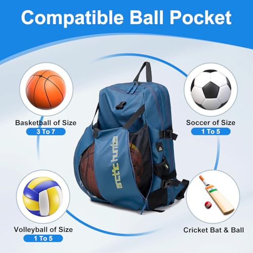 Image of Arctic Hunter Multi-Functional Ball Backpack | Separate Ball Pocket, Independent Shoe Pouch, Waterproof Compartment, Laptop Sleeve | Ideal for Cricket, Basketball, Soccer, and Gym (Black)