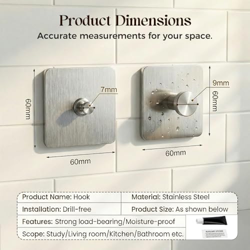 Image of Drill Free Adhesive Hooks,Picture Hangers Without Nails,Adhesive Wall Mount Screw Hooks for Hanging,Nail Free Wall Hangers for Kitchen,Bathroom (Steel /6PCS, Spike Diameter 7mm)
