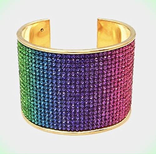 Pink Purple Blue Green Multicolor Wide Cuff Crystal Rhinestone Prom Bracelet For Women