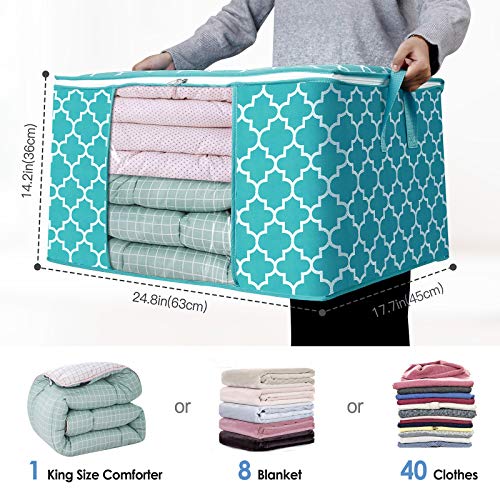 Wiselife Storage Bags 100L 3-Pack Large Blanket Clothes Organization And Storage Containers For Bedding, Comforters, Foldable Organizer With Reinforced Handle, Clear Window, Sturdy Zippers,Green #TOP3