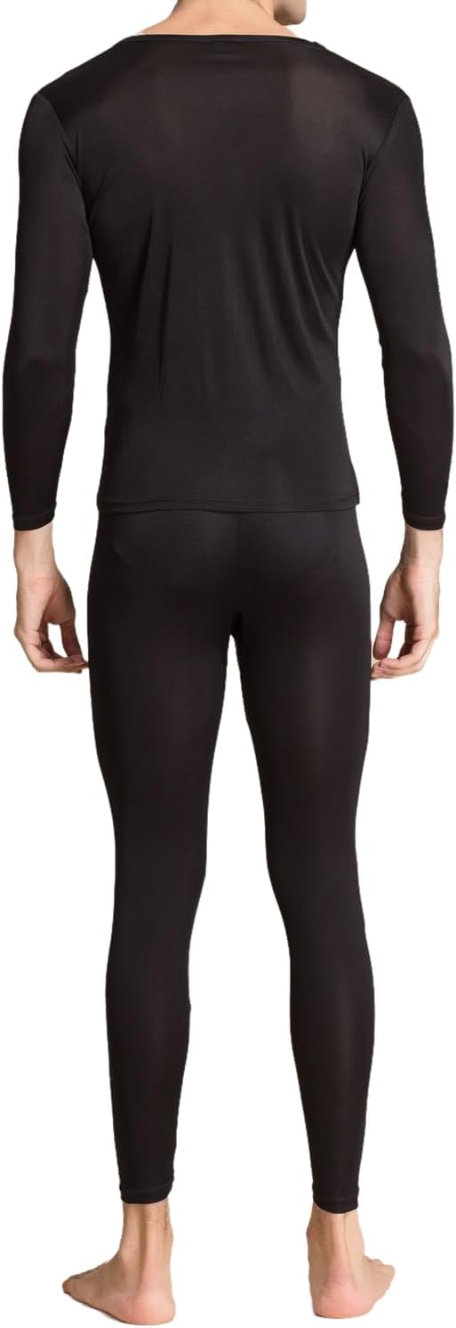 Men Silk Long Johns Thermal Underwear Round Neck Pajamas Mulberry Silk Long Johns Base Layer Top & Bottom Set