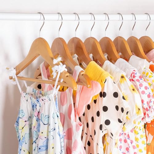 Image of HOUSE DAY Childrens Wooden Kids Hangers, 20 Pack Baby Hanger Nursery Wood Hangers, 360 Swivel Hook Non Slip Coat Hanger for for Coats, Suits, Pants and Jackets (Natural)