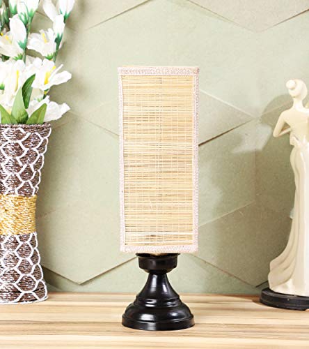 Image of tu casa Natural Bamboo Shade with Black Metal-Iron Base Table Lamp | Elegant Bedside & Desk Lamp for Bedroom, Living Room, Office, Home Decor & Gifting (Height : 13 Inch /No Blub Included)
