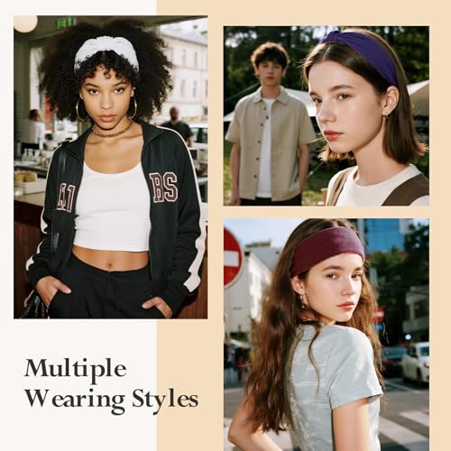 Image of Headbands for Women, Wide Elastic Head Bands, Non-Slip Thick Hair Bands, Sports Stretchy Sweat Bands, Large Knotted Soft Headband for Washing Face, Makeup, Workout, Spa, Fashion