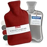 Blumtal Premium Wärmflasche mit Bezug Fleece - Wärmeflasche aus verwendungssicherem Naturkautschuk mit Fleecebezug - auslaufsichere Bettflasche - beruhigend & wärmend - flauschige Wärmflasche Rot