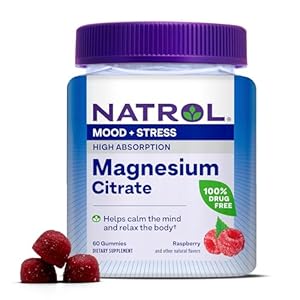 Natrol Magnesium Citrate, High Absorption Magnesium Supplement for Mood and Stress, Helps Calm The Mind and Relax The Body, 60 Raspberry-Flavored Gummies, Up to a 30 Day Supply