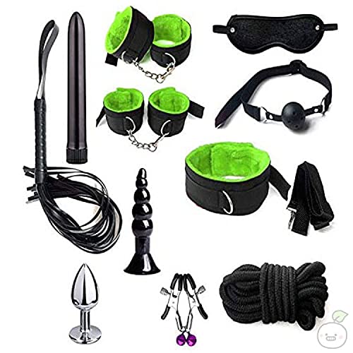 Novedoso Juego de böndägë Śëxy 001 Un Juguete para Disfrutar de una Noche Agradable 11 Piezas de cómodo Juego de böndägë de Correas de Nailon Negro y Verde BD-Ś-m