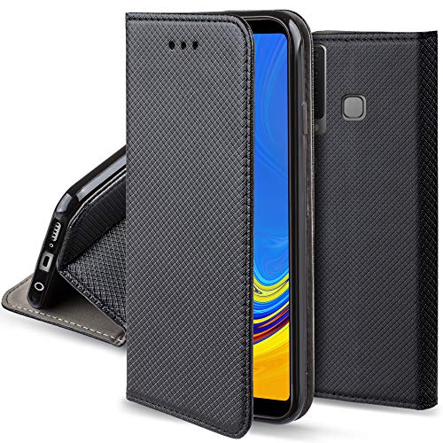 Moozy Funda para Samsung A9 2018, Negra - Flip Cover Smart Magnética con Stand Plegable y Soporte de Silicona