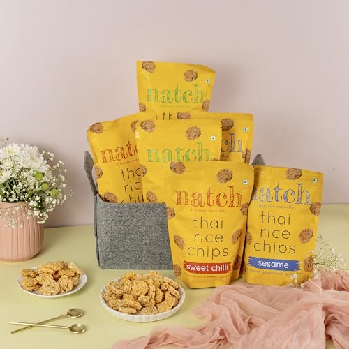 Image of natch Thai Sticky Rice Chips Variety Pack, Healthy Snacks 100% natural, Vegan, Gluten Free, Sesame, Wasabi & Sweet Chilli Flavour,600 gram (Pack Of 6)
