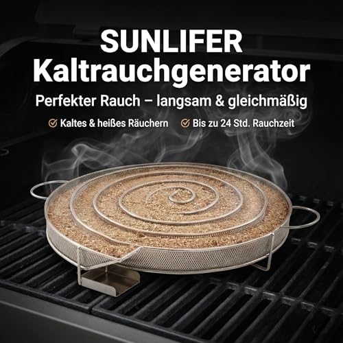 SUNLIFER Kaltrauchgenerator, räucherofen edelstahl für heißes und kaltes Rauchen, perfekt für alle Grillgeräte und Raucher, Rauchzeit bis zu 24 Stunden 5