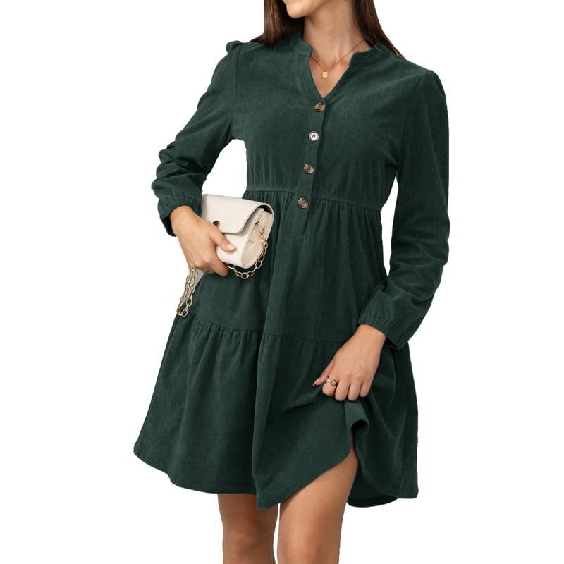 Alaster Queen Damen Herbstkleid Herbst Winter Kleid Langarm Volant Blusenkleid Damen Strickkleid Mit Taschen V-Ausschnitt Knielang Kleid Festlich...