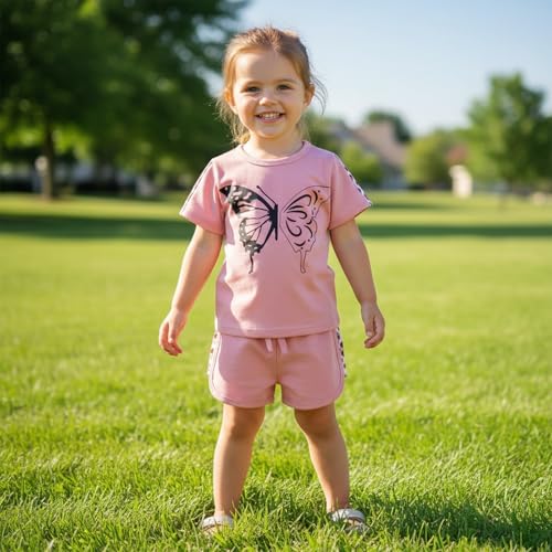 Image of Toddler Girl Clothes Kids Summer Outfits Short Sleeve Leopard-Print T-Shirt and Shorts 2 Piece Set 2-8 Years