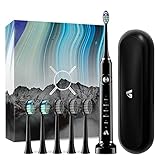 JTF Elektrische Zahnbürste Zähne reinigen wie ein Zahnarzt Wiederaufladbar 12 Stunden Hält 60 Tage lang Verwenden Sie 5 optionale Modi, 6 Bürstenköpfe (schwarz)