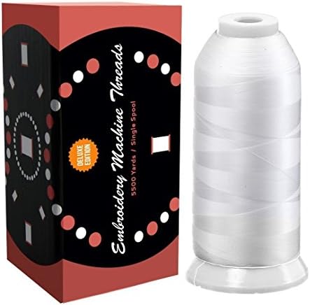 TAOindustry Embroidery Polyester Thread - 1 Large 5500Y White Spool Best for Bobbin Match Brother Machines+ Free Bonuses