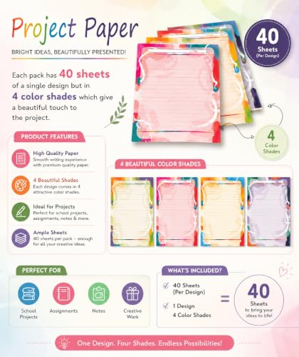 Image of Alvika - Pack of - 40 Design - 023 A4 Size 140 GSM One Side Ruled Multipurpose Designer Colored Art & Craft Sheets for Scrapbooking, Projects