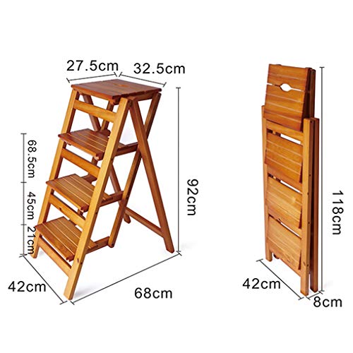 Folding Ladder Staircase Multi-Functional Folding Solid Wood Ladder Stool,Step Stool Household Muliti-Color Stool Step Ladder Foldable Stepladder,Brown,Four