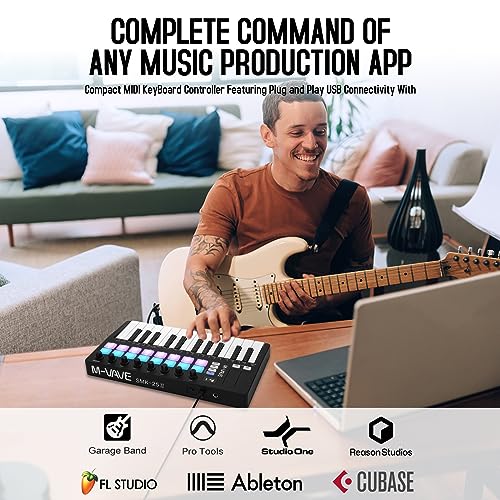 Image of M-VAVE 25 Key USB MIDI Keyboard Controller With 16 Backlit Drum Pads, Bluetooth Semi Weighted Professional dynamic keybed 8 Knobs and Music Production,Software Included (16 Drum Black)