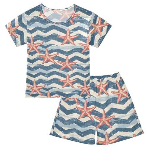 ALAZA Starfish Geometric Pajama Set Short Sleeve Sleepwear Soft Lounge Nightwear
