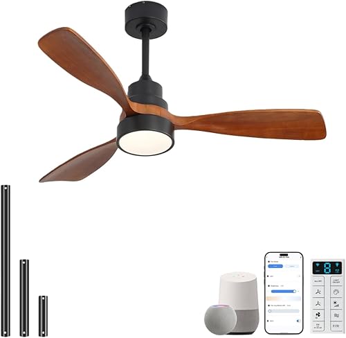 Miniatura 18 de Sofucor Ventilador de techo de 60 pulgadas con luces, control remoto, aspas de nogal, luz regulable, reversible, motor de CC, ventiladores de techo