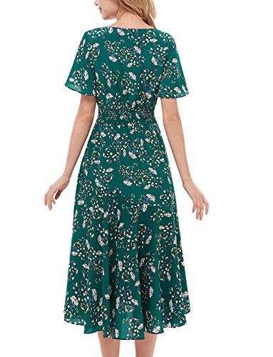 Image of Gardenwed Chiffon Floral Dresses Summer Midi Wedding Guest Dress V Neck for Women Elastic Waist