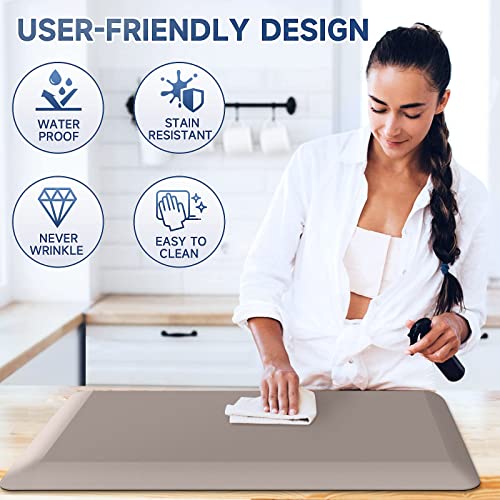 Image of 4 /5 Inch Thick Kitchen Mats for Floor, StepRite Kitchen Rug for Standing Desk, Non-Slip, Thicker, Stain & Water Resistant, Comfort Anti Fatigue Floor Mat for Home, Kitchen, Office - Khaki,70 * 24''