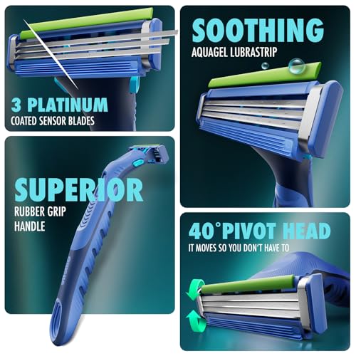 Image of Gillette Guard 3in1 Shaving Razor Blade for men - 2 Cartridges + 1 Razor | Smooth Shave | Aqua gel Lubrastrip | 3 Platinum Coated Blades | Rubber Handle Grip | Flexi Head | good for Sensitive Skin