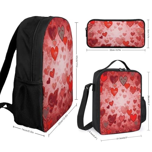 Love Heart Shape Backpack Set Lightweight Bag Lunch Box Pencil Bags for Women Men Bookbags 3 in 12