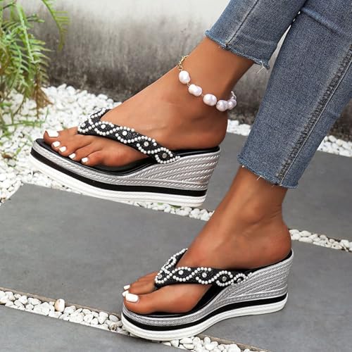 Tongs compensées pour femme avec perles d'été