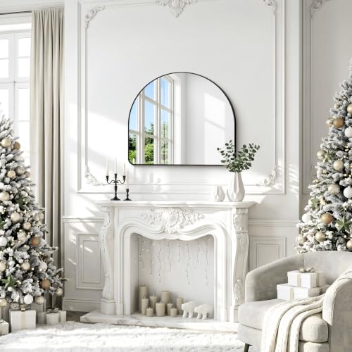 Image of BONEWEI Arched Wall Mirror,36 inchx30 inch inch Black Arched Mirror Bathroom,Vanity Mirror for Over Sink Metal Frame,Tempered Glass Arch Mirrors for Bedroom,Entryway,Living Room,Home Decor Shatter-Proof