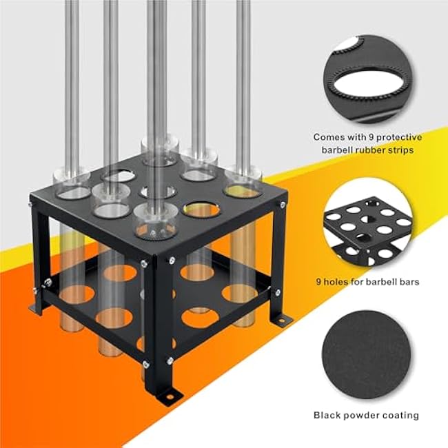 Barbell Holder Vertical Storage Rack, Heavy Duty Floor Stand Barbell Storage Rack, 9 Barbells Olympic Barbell Holder, Barbell Rack Stand Fit 2-inch Olympic Bars Olympic Bars, Curl Bars, Triceps Bars
