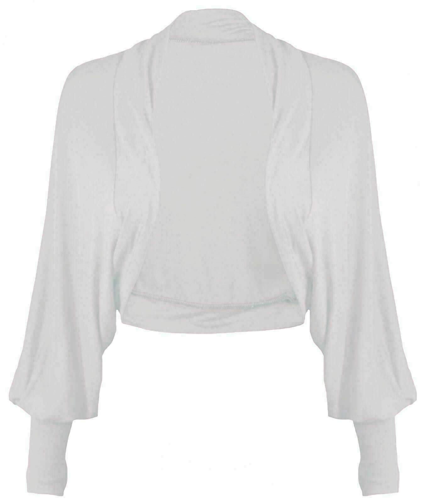 Fairy Trendz Ltd Women's White Batwing Shrug Cropped Cardigan Long Sleeve Plain Jersey Stretch Batwing Top ( Uk 12-14)