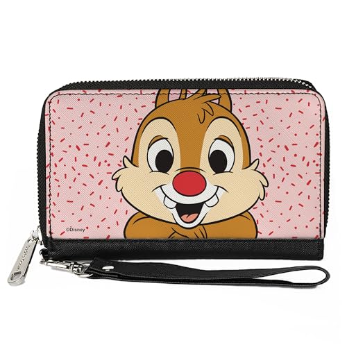 Buckle-Down Disney Wallet, Zip Around, Chip n Dale Dale Smiling Pose Sprinkle Pink Red, Vegan Leather