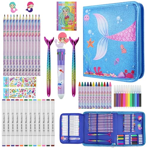 Art Supplies - Set da disegno per bambine dai 4 agli 11 anni, libro da colorare, pastelli a olio, pastelli, matite colorate, set da colorare per bambini