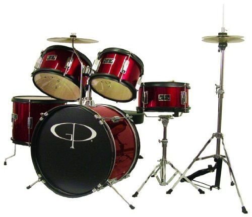 GP Percussion GP55WR 5-Piece Junior Drum Set with Cymbals and Throne in Metallic Wine Red - Thumbnail 3