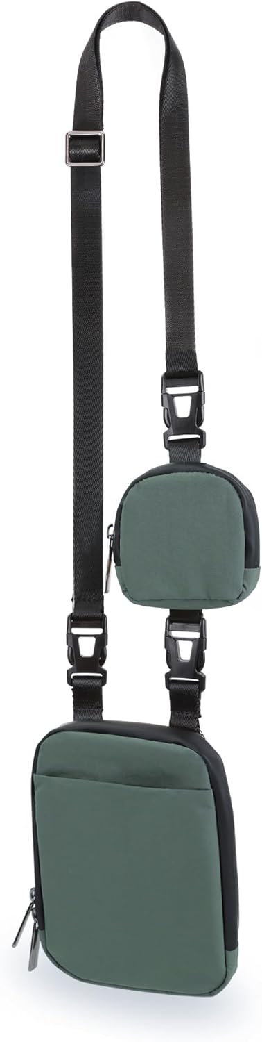 Modular Crossbody Bag with Removable Small Pouch, Water Repellent Belt Pack for Cell Phone Travel Workout Running