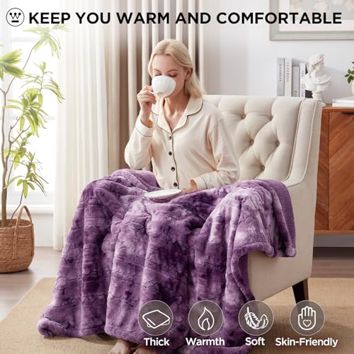Image of Westinghouse Electric Heated Throw Blanket, Faux Fur with 6 Heating Levels & Auto Off, Soft Cozy Sherpa Washable Blanket (50 inch x 60 inch, Purple)