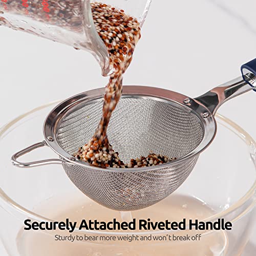Image of 18 /8 Stainless Steel Mesh Strainer: U-Taste 3.9 Inch Kitchen Fine Mesh Sieve Food Colander with Riveted Sturdy Silicone Handle and 30 Mesh Hole for Straining Flour, Quinoa, Tea, Juice (Midnight Blue)
