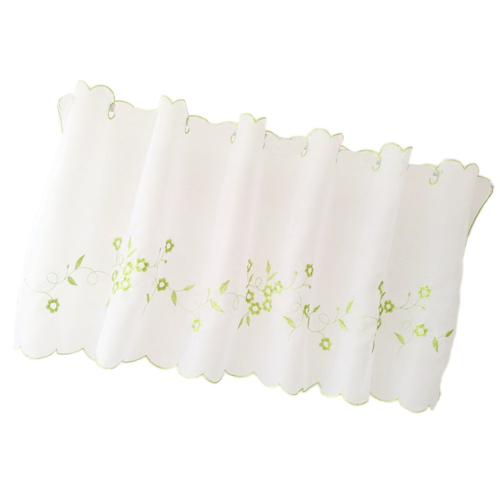OUOULAJY Embroidered Window Tiers Kitchen Cafe Half Curtains Green 30x90 cm