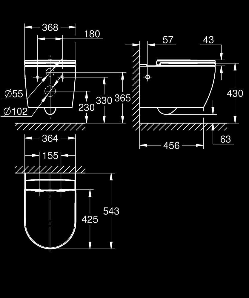 GROHE Start Round, Wand WC-Set (für Unterputz-Spülkästen, spülrandlos, mit Soft-Close Deckel, werkzeuglos abnehmbar, inkl. Befestigungsset, Spülmenge 3/5 l), alpinweiß, 103848SH00