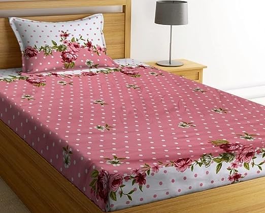 Image of Pure Cotton 220tc Flat Floral Single Bedsheets for Summer Breathable | Wrinklefree (Size-60 X 90 Inch or 228 x 152 cm) with 1 Pillow Covers (Size-17 X 27 Inches, White & Rust)