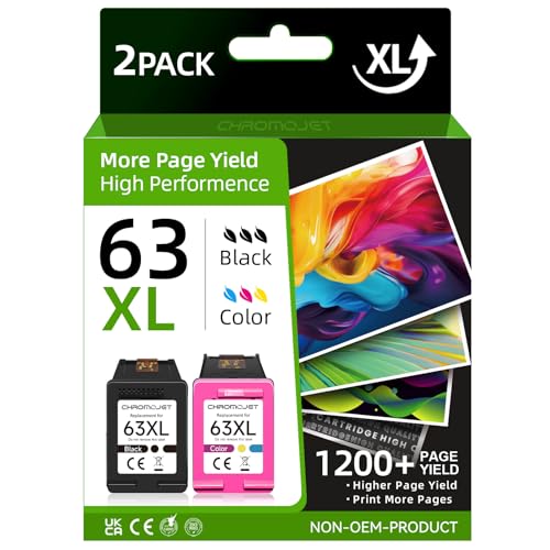 Printer Ink 63 63XL Compatible for HP Ink 63 Compatible for HP 63 Ink...