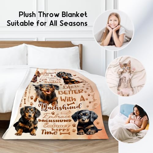 Dachshund Blanket, Dachshund Lovers Gift, Cute Soft Throw Gifts for Girls Boys Women, Cozy Flannel Throw Blankets for Bed Living Room, 60"x80"