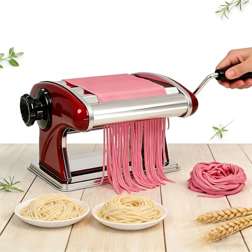 Máquina manual de acero inoxidable con cuchillas de corte de 2 mm y 4 mm, máquina de pasta duradera con manivela para fideos caseros