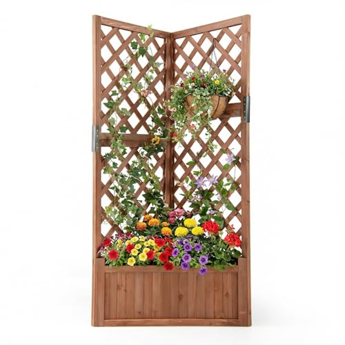 COSTWAY Blumenkasten mit Rankgitter, Pflanzkasten Eck aus Holz,...