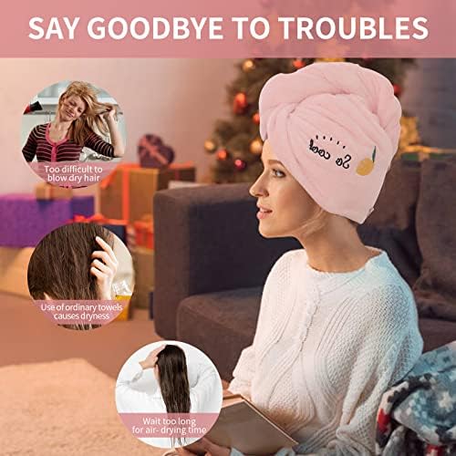Rapid Drying Hair Towel,Microfibre Towel Set-Super Absorbent Twist Wrap Turban with Buttons Dock and Bay Towel Soft and Anti Frizz Head Towel for Women, Girl, Kids Long Wet Thick Curly Hair (Pink)