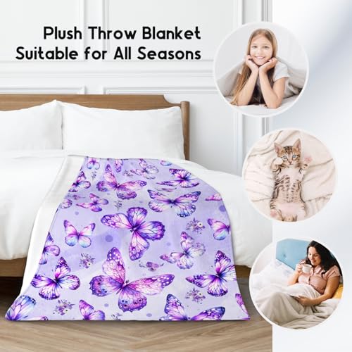 Butterfly Throw Blanket, Cozy Flannel Throw Blankets for Couch Office, Cute Soft Throw Gifts for Girls, Pink 40"x50"