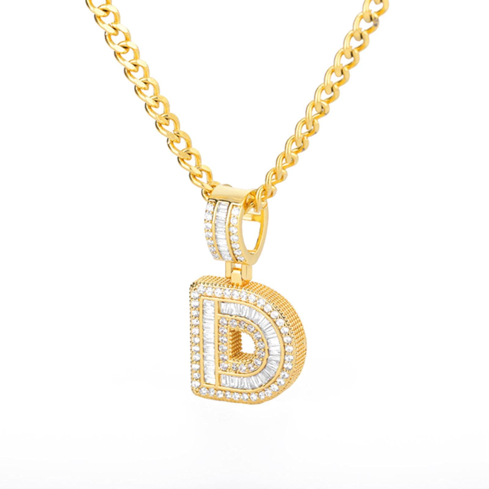 Zxcs Women's D Initial Letters Necklace For Stainless Steel Pendant Shiny Ice Out Chain Necklace Hip Hop Men Jewelry-,45Cm